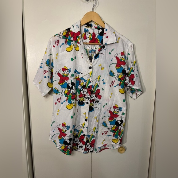 Disney White Casual Button Down Shirt with Mickey Mouse Print - Picture 1 of 4